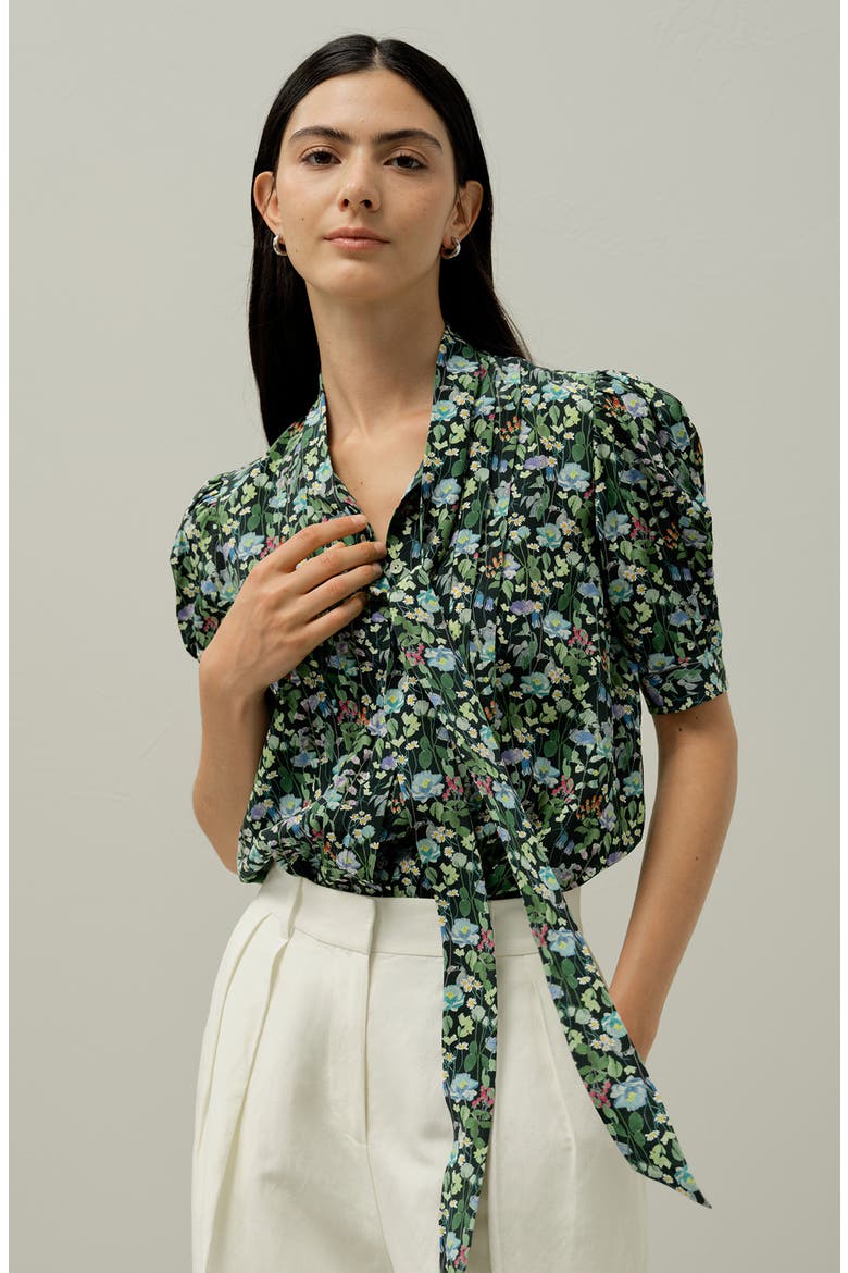 Women's Puff-Sleeve Silk Blouse - Made With Liberty Fabric, Alternate, color, Fairytale Forest