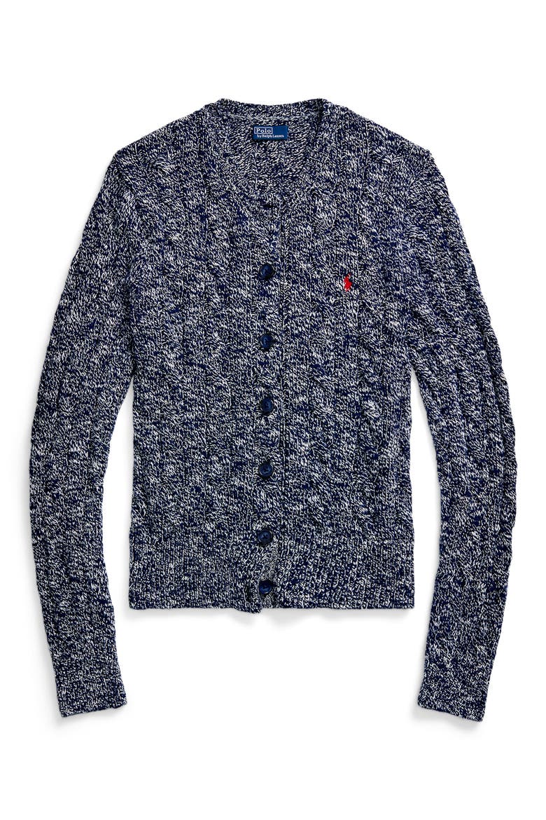 Cable Stitch Cotton Cardigan, Alternate, color, NAVY/CREAM