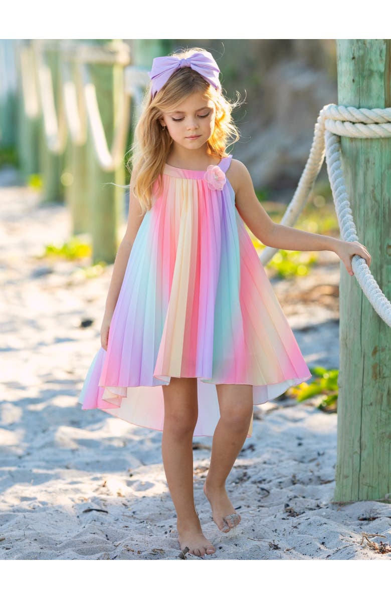 Mia Belle Girls Girls Rainbow Dreams Pleated Hi-Lo Swing Dress, Alternate, color, Multicolor