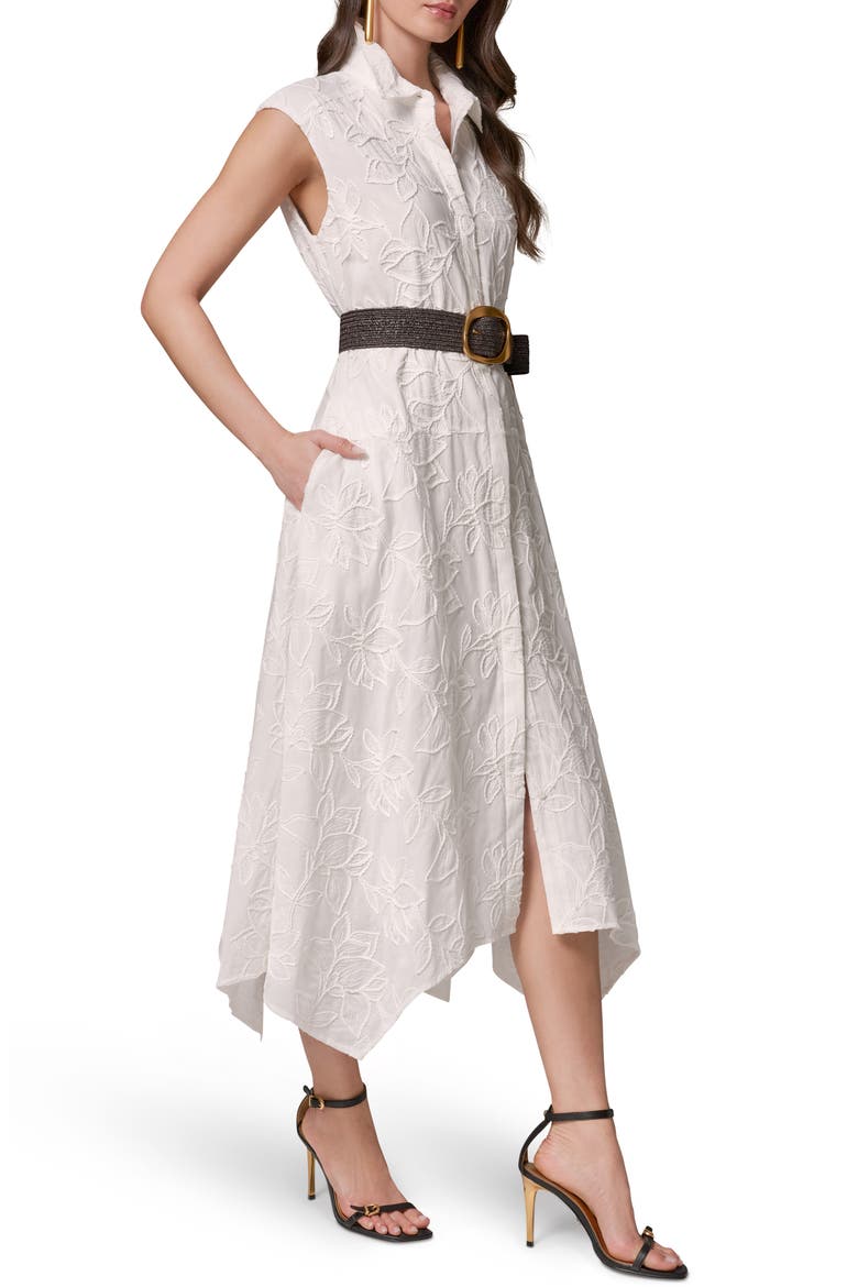 Embroidered Belted Sleeveless Dress, Alternate, color, CREAM