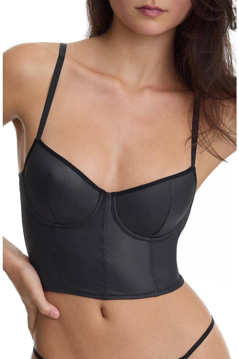 Late Night Faux Leather Corset Cami, Alternate, color, Black