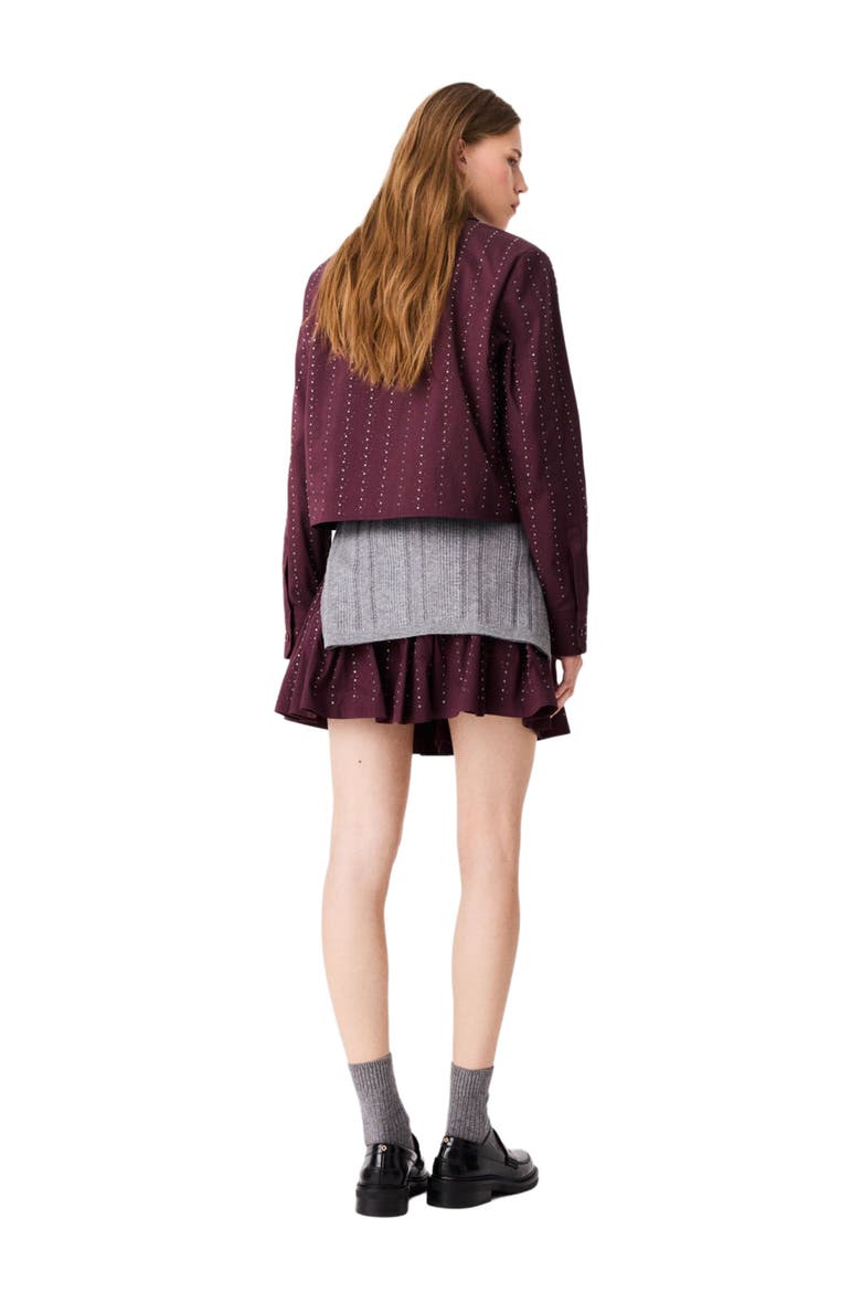 Cropped rhinestone cotton shirt, Alternate, color, Burgundy