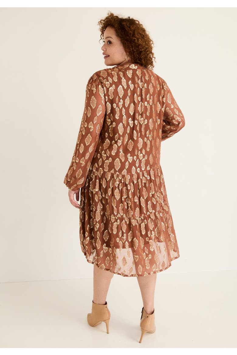 Coraline Metallic Print Georgette Dress, Alternate, color, OATMEAL