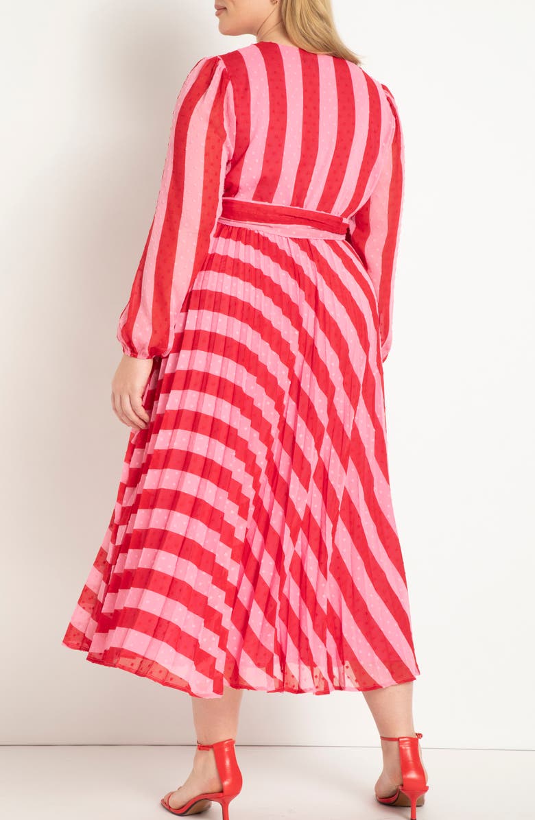 ELOQUII Stripe Long Sleeve Wrap Dress, Alternate, color, 