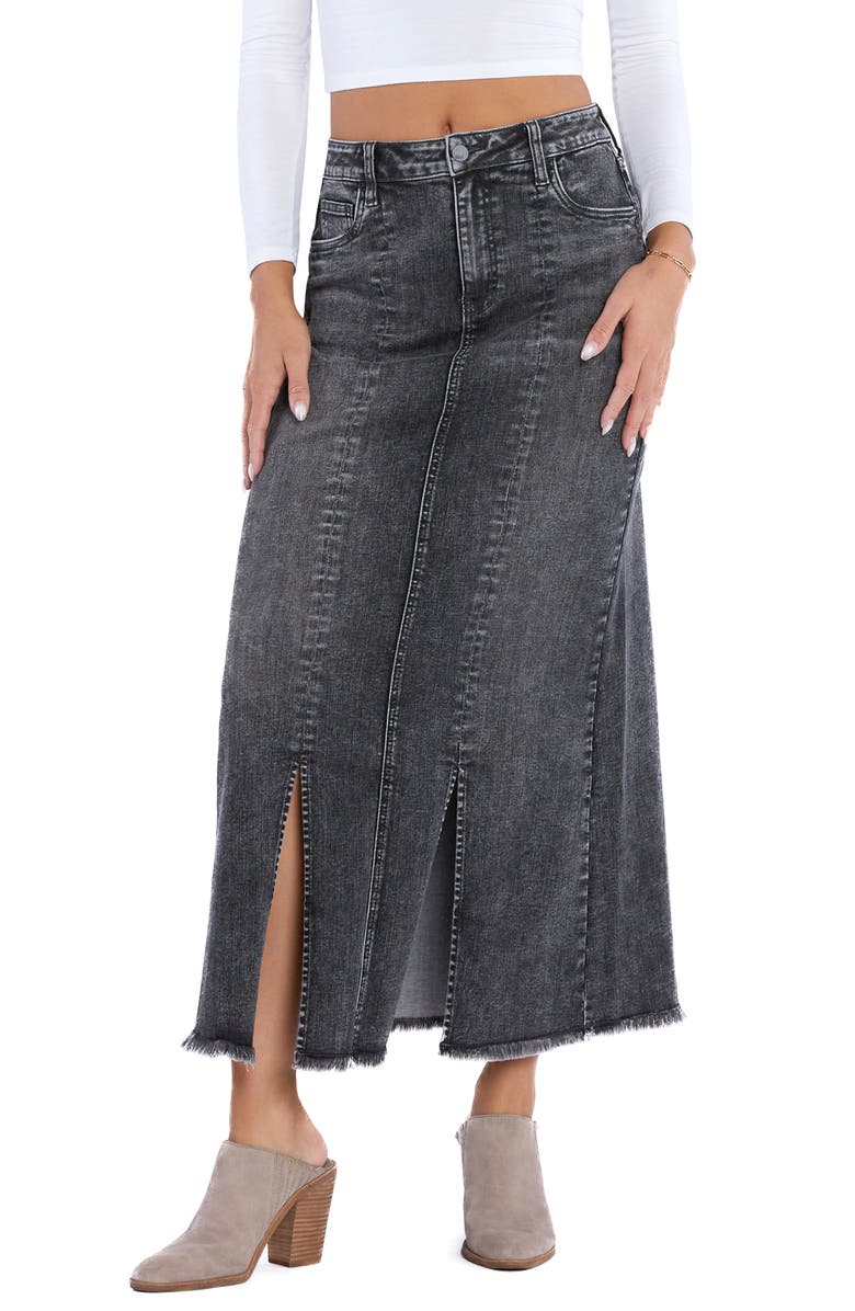 Wash Lab Denim Double Front Slit Denim Maxi Skirt, Main, color, Split Grey