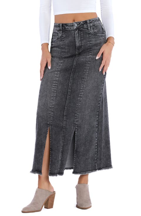 Double Front Slit Denim Maxi Skirt