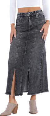 Wash Lab Denim Double Front Slit Denim Maxi Skirt