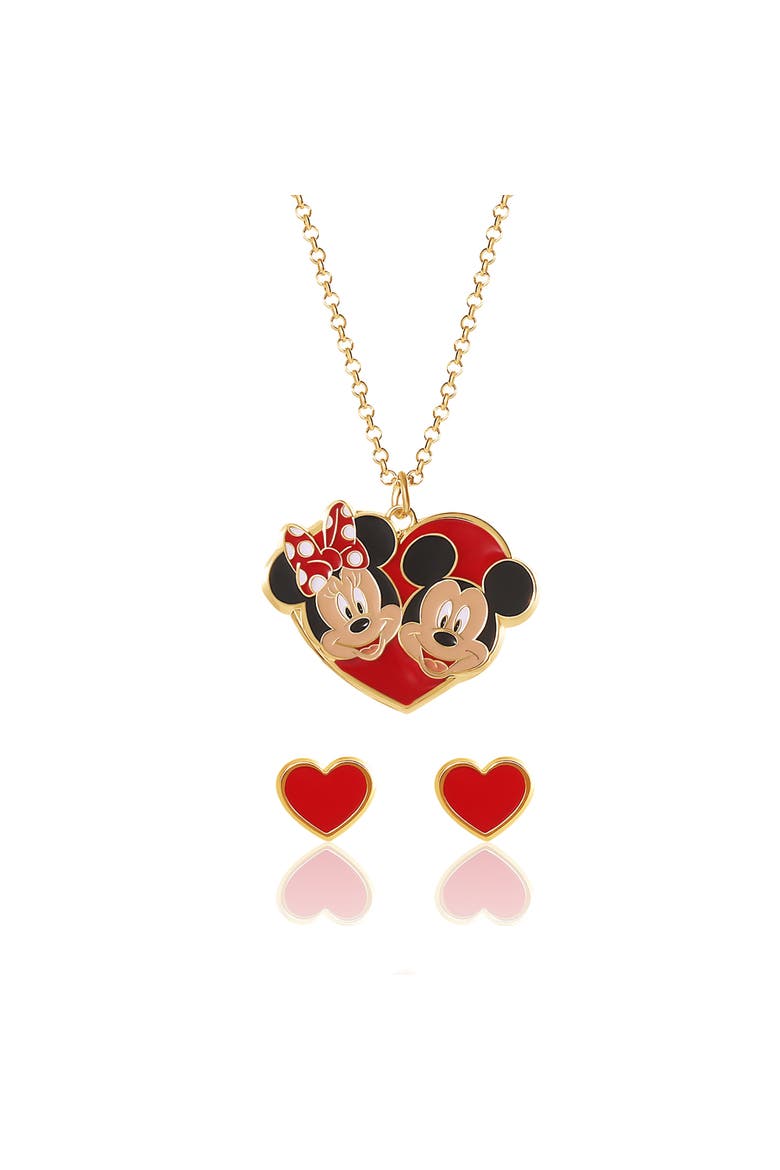 Mickey & Minnie Heart Necklace and Stud Earrings Set, Main, color, Red/Black