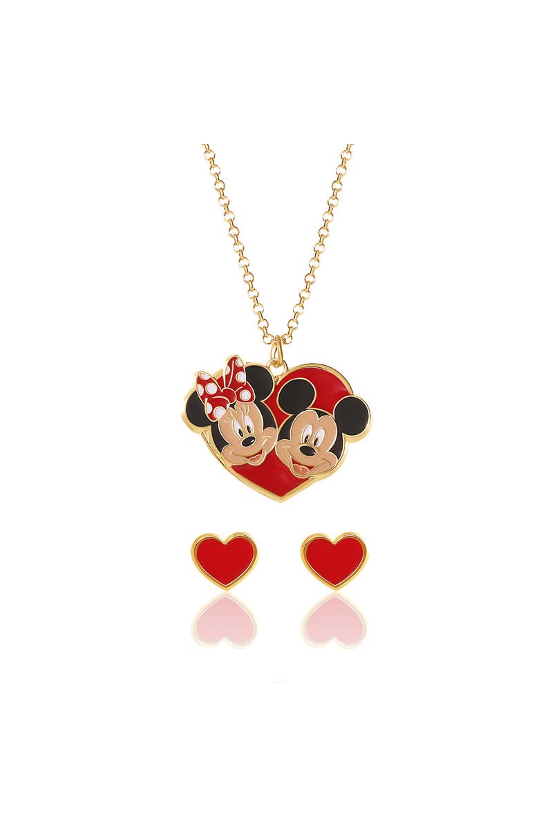 Disney Mickey & Minnie Heart Necklace and Stud Earrings Set, Main, color, Red/Black