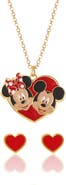 Disney Mickey & Minnie Heart Necklace and Stud Earrings Set