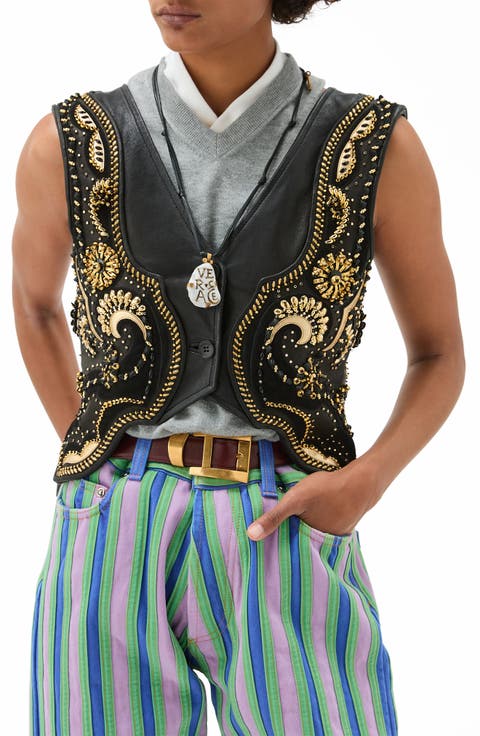Crop Beaded Leather Vest