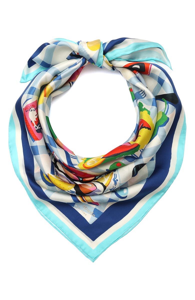 Kate Spade New York lobster lunch silk square scarf, Main, color, Blue Multi