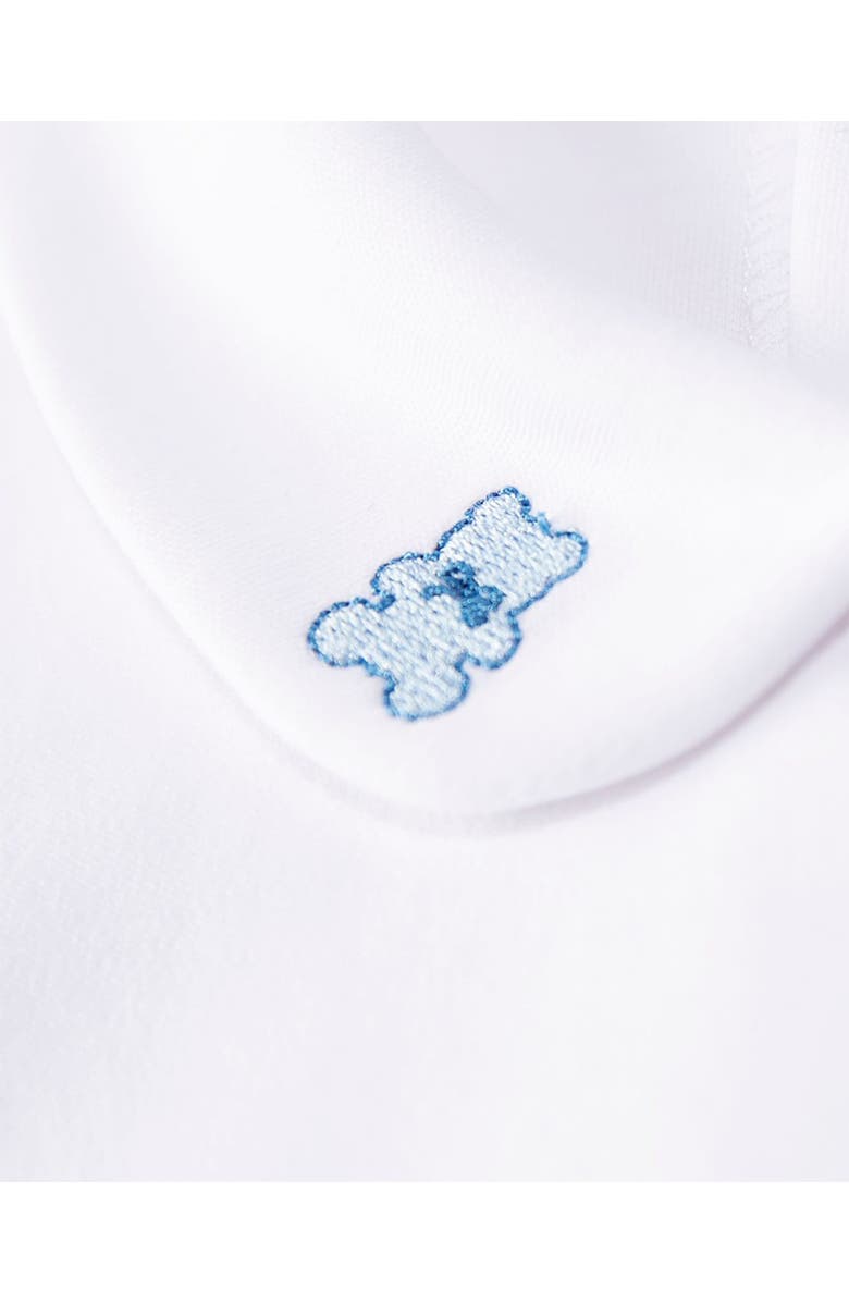 MiniMoi Peter Pan Collar Footie with Teddy Bear Embroidery, Alternate, color, Winter White