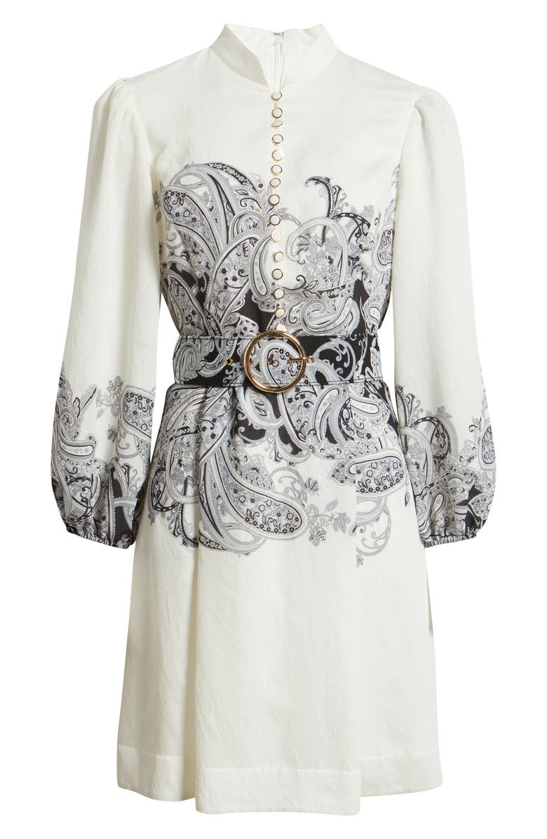 Tahari ASL Border Print Belted Long Sleeve Dress, Alternate, color, Ivory Fern