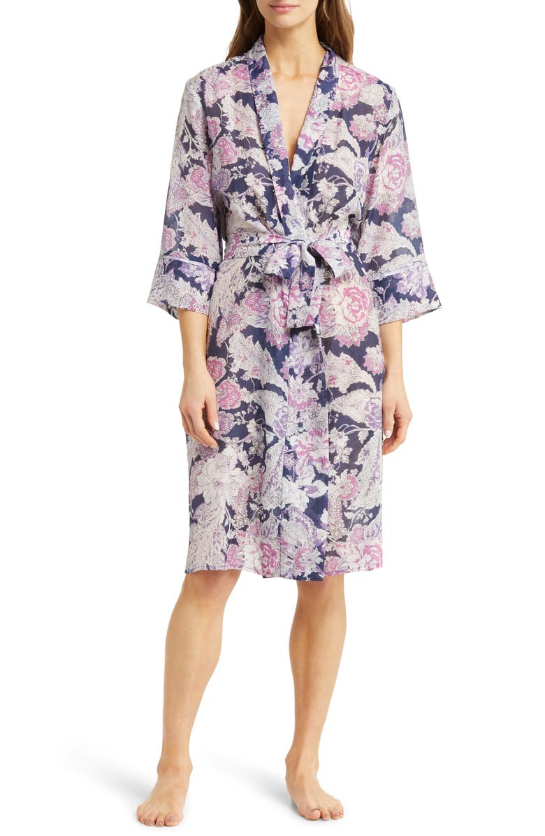 Papinelle Ella Floral Cotton & Silk Robe, Main, color,