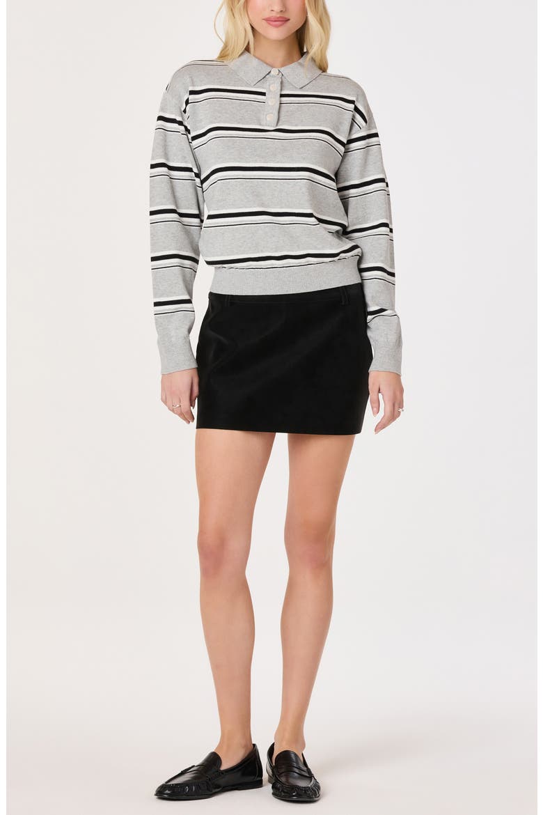 Stripe Long Sleeve Cotton Polo, Alternate, color, GREY STRIPE