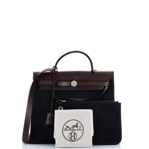 Pre-owned Hermes  Hermes Herbag Zip Leather And Toile 31 In Black