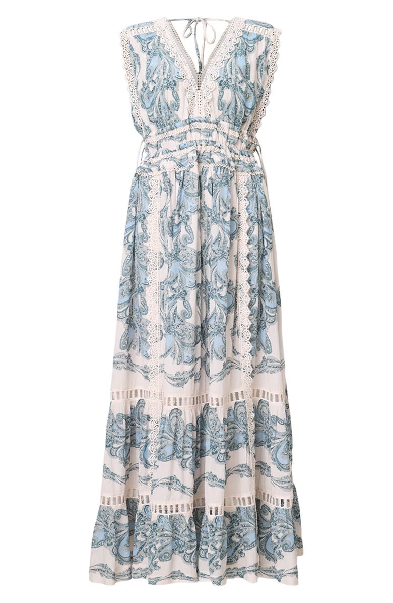 AllSaints Xanthe Print Lace Tiered Maxi Dress, Alternate, color, Lita Soft Blue