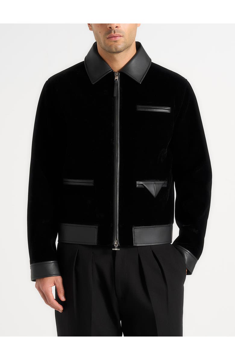 Manière De Voir Tony Velvet & Leather Contrast Jacket, Main, color, Black