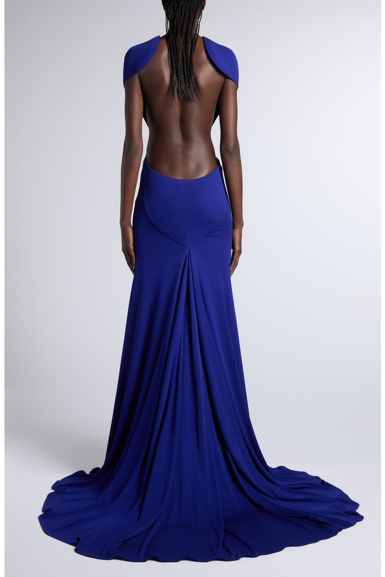 Impossible Backless Crepe Jersey Gown with Train, Alternate, color, CLEMATIS BLUE