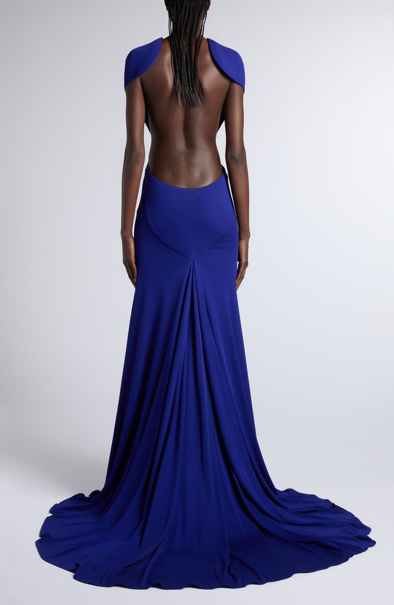 TOM FORD Impossible Backless Crepe Jersey Gown with Train, Alternate, color, Clematis Blue