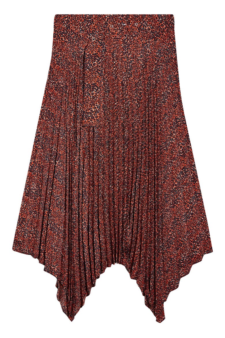 Tiny Leopard Pleated Belted Midi Skirt, Alternate, color, RED MULTI