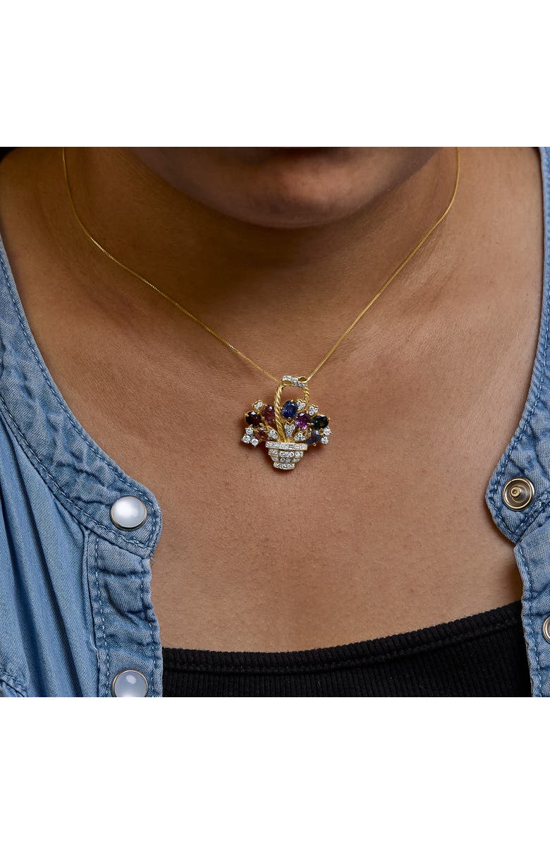 Haus of Brilliance Gold 1 1/10 Cttw Diamond and Gemstone Floral Pendant Brooch Pin, Alternate, color, Yellow