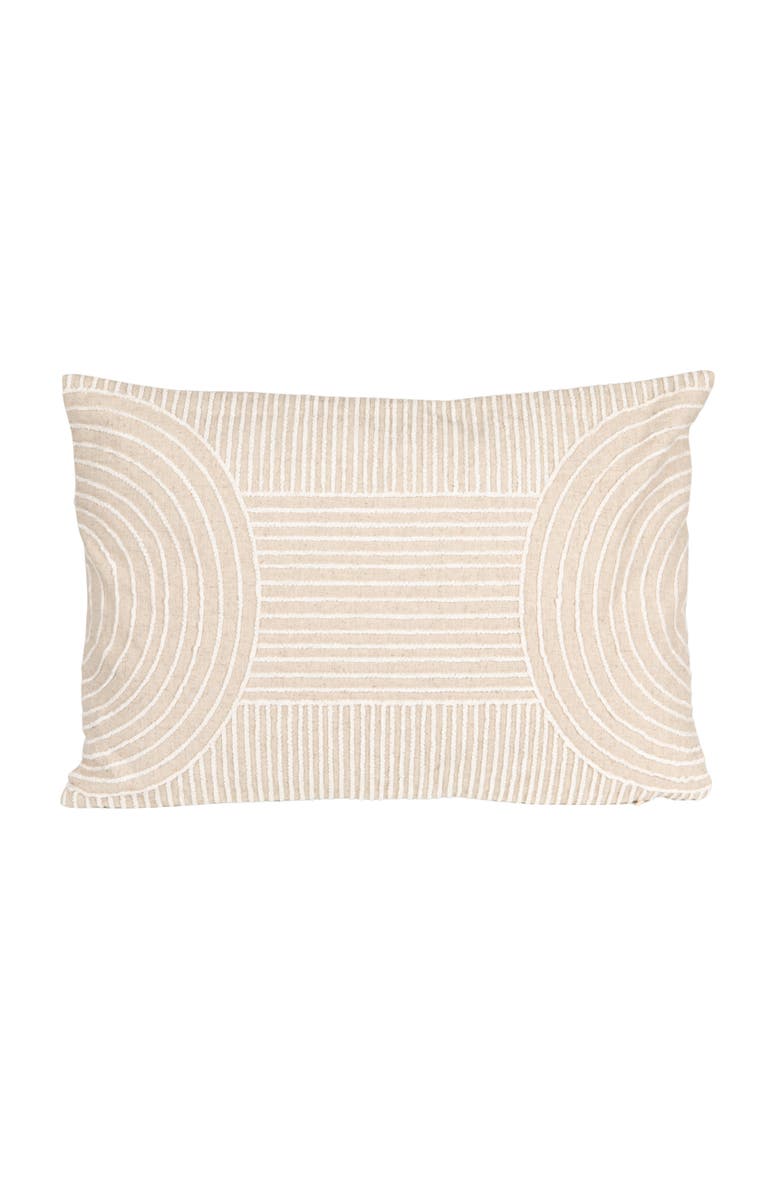 Storied Home Cotton Blend Embroidered Lumbar Pillow with Geometric Stripes, Natural, Main, color, White