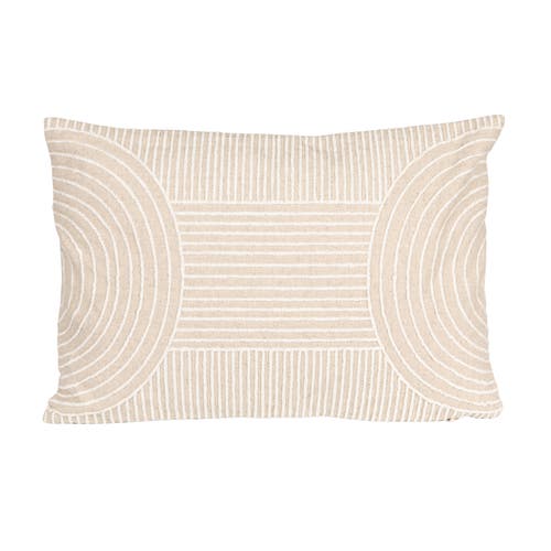 Storied Home Cotton Blend Embroidered Lumbar Pillow With Geometric Stripes, Natural In Neutral
