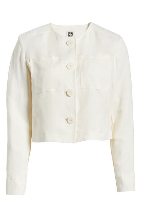 Linen-Blend Sleeveless Eyelet Suit