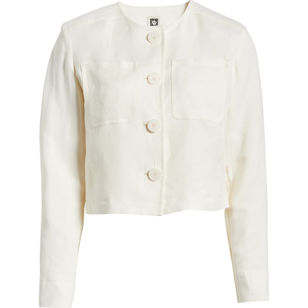ANNE KLEIN ANNE KLEIN LINEN BLEND BUTTON FRONT JACKET