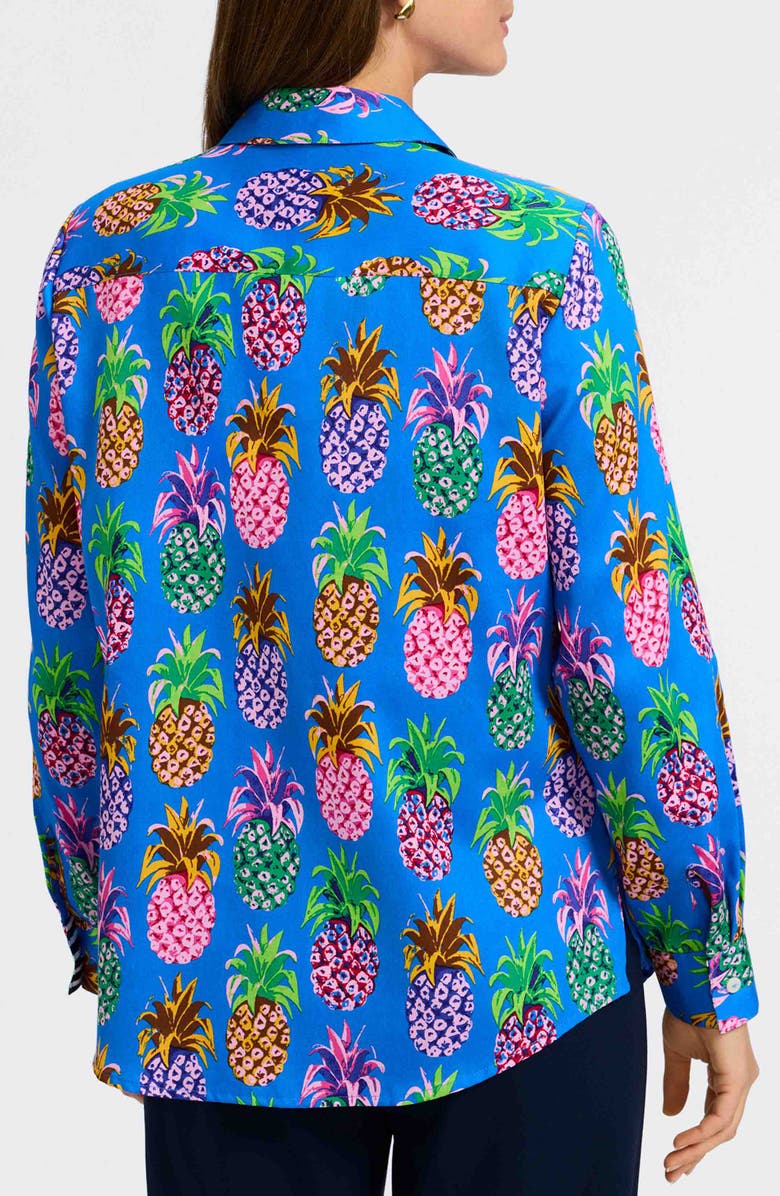 Foxcroft Zoey Pineapple Print Cotton Button-Up Shirt, Alternate, color, Blue Multi