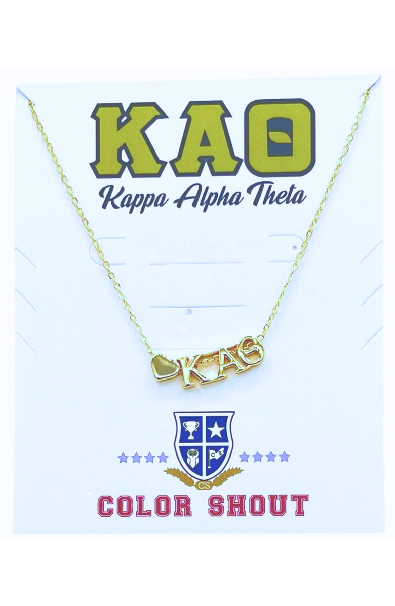 Color Shout Kappa Alpha Theta Sorority Gold Heart Necklace, Main, color, Yellow Gold