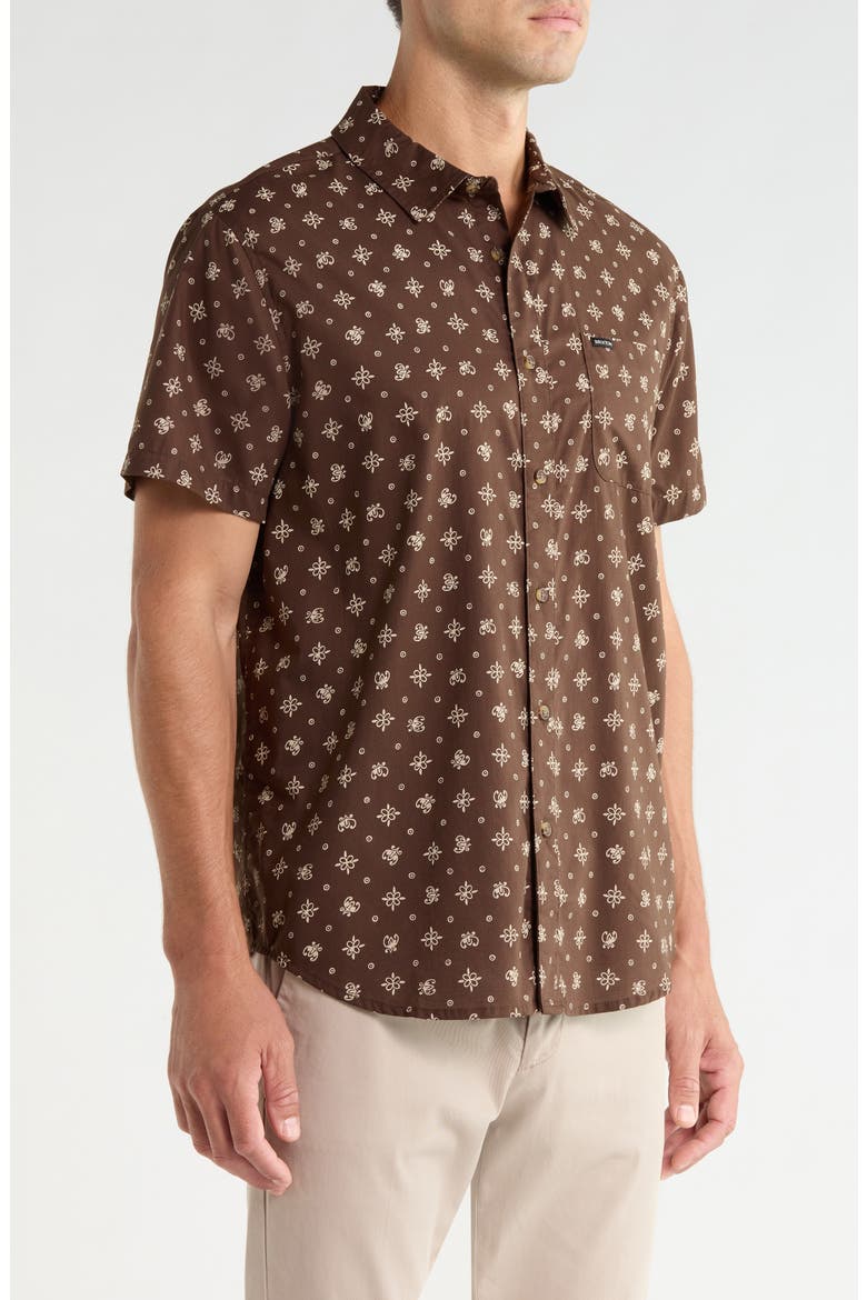 Charter Printed Short Sleeve Button-Up Shirt, Alternate, color, WALNUT BROWN BANDANA
