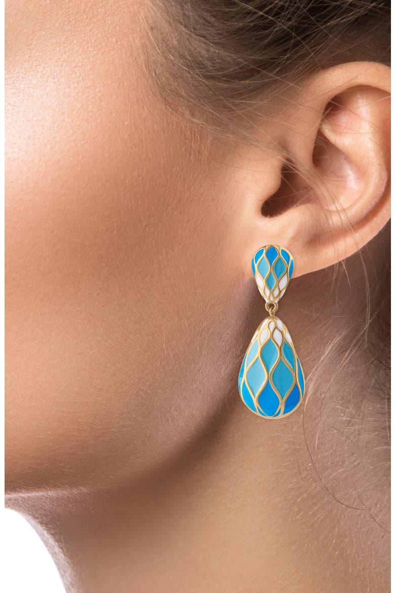 Double Pear Mosaic Statement Drop Earrings, Alternate, color, BLUE/ GOLD