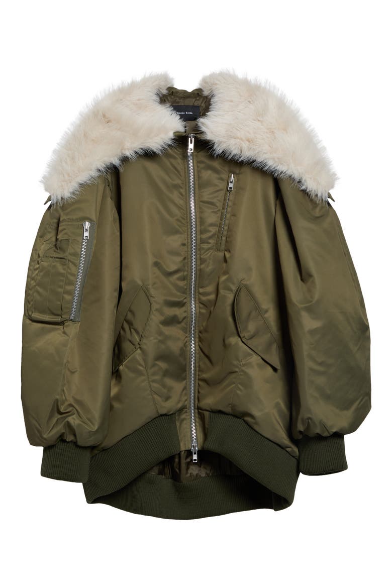 Oversize Bomber Jacket with Split Faux Fur Hood, Alternate, color, KHAKI/ BLONDE