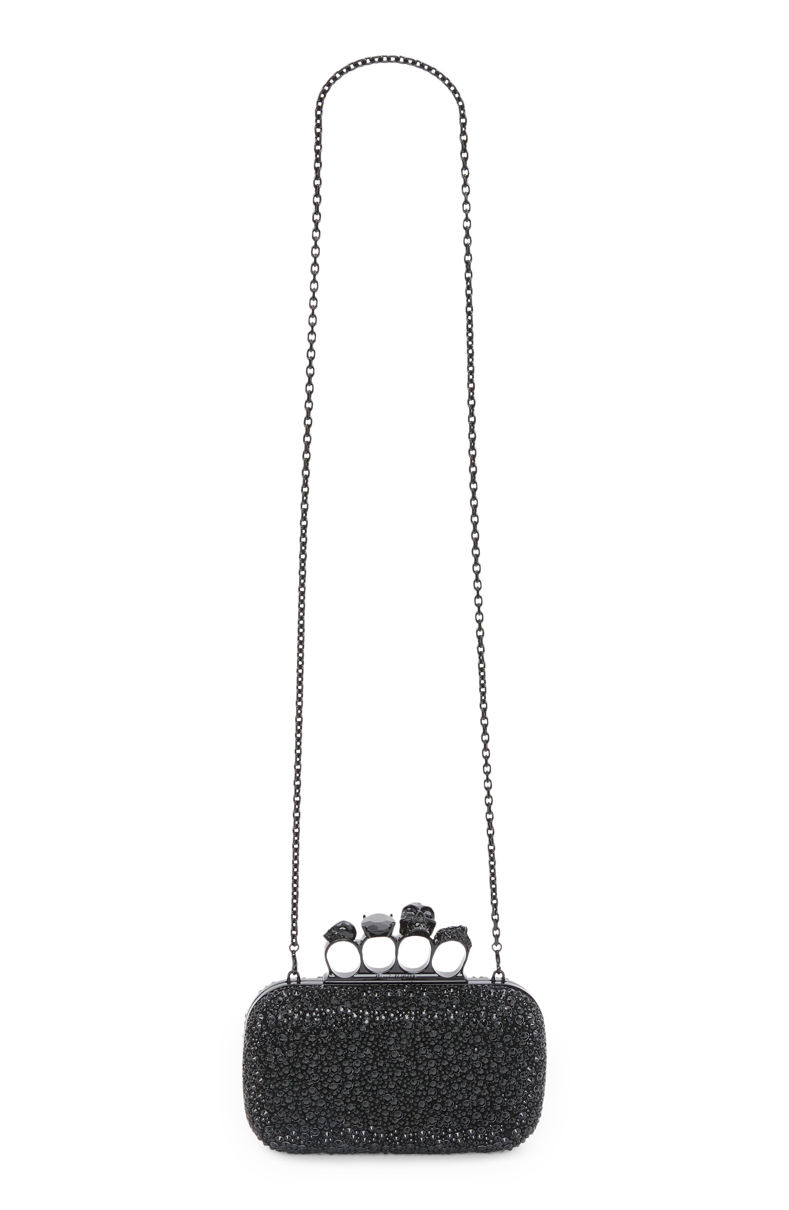 McQueen Skull Crystal Embellished Four-Ring Box Clutch, Alternate, color, 