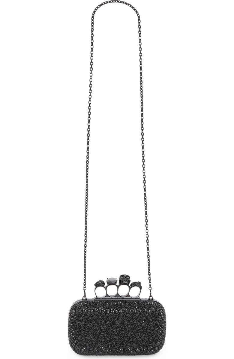 McQueen Skull Crystal Embellished Four-Ring Box Clutch, Alternate, color,