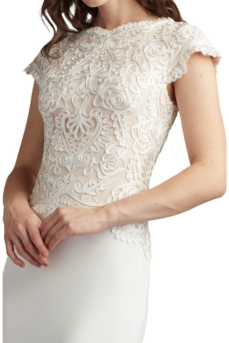 Soutache Lace Cap Sleeve Trumpet Gown, Alternate, color, IVORY/ PETAL