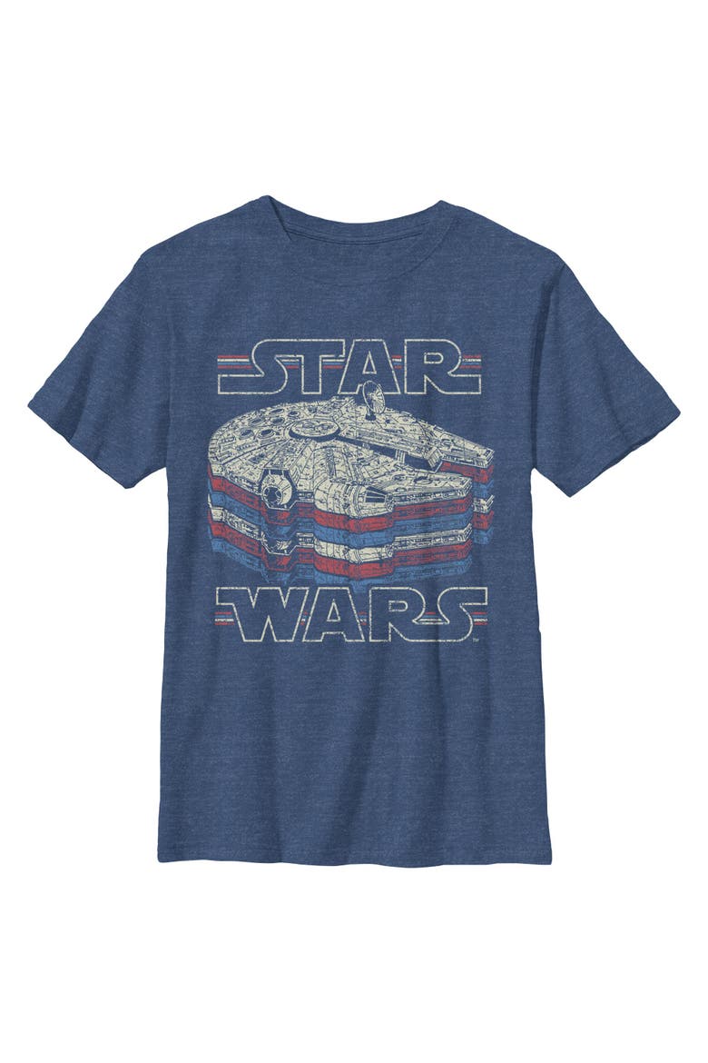Boy's Star Wars Millennium Falcon Retro Multi Stripes  Graphic T-Shirt, Main, color, Navy Blue Heather
