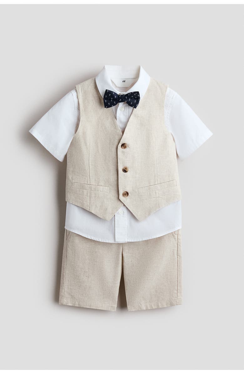 H&M 4-piece Dressy Set, Main, color, Light Beige/White