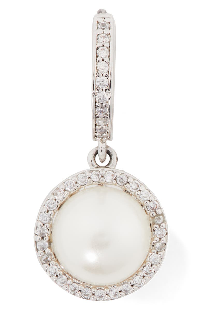 Kate Spade New York something sparkly imitation pearl drop huggie hoop earrings, Alternate, color,