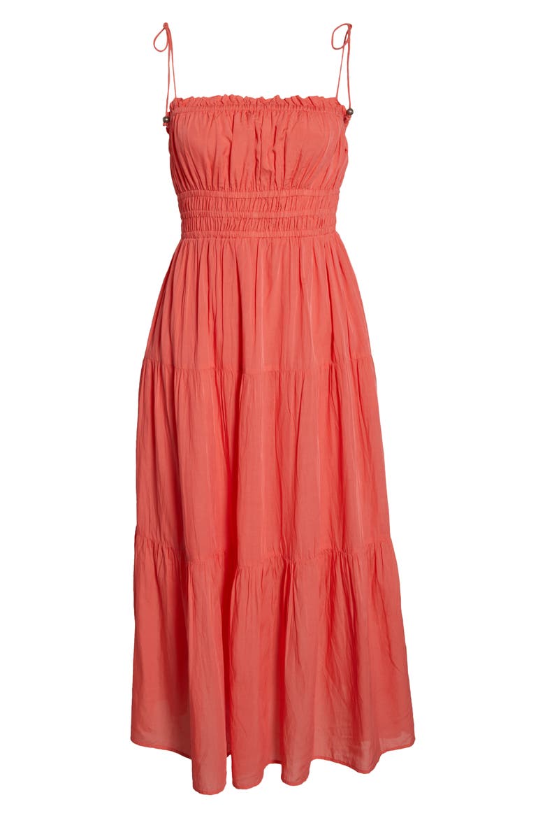 Smocked Cover-Up Midi Dress, Alternate, color, CORAL