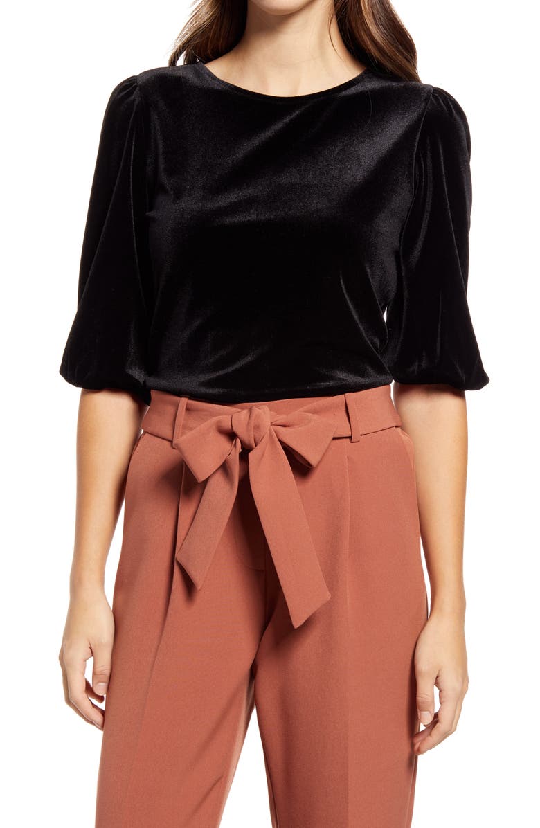 Halogen<sup>®</sup> Velour Bubble Sleeve Top, Main, color,