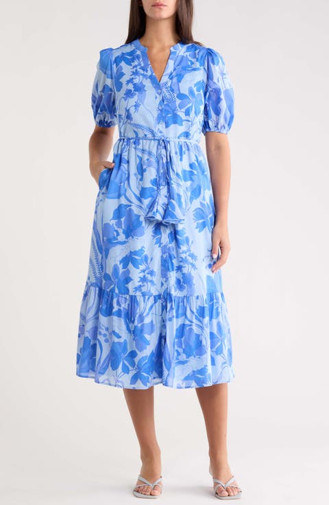 Veran Floral Button-Up Tiered Cotton Shirtdress