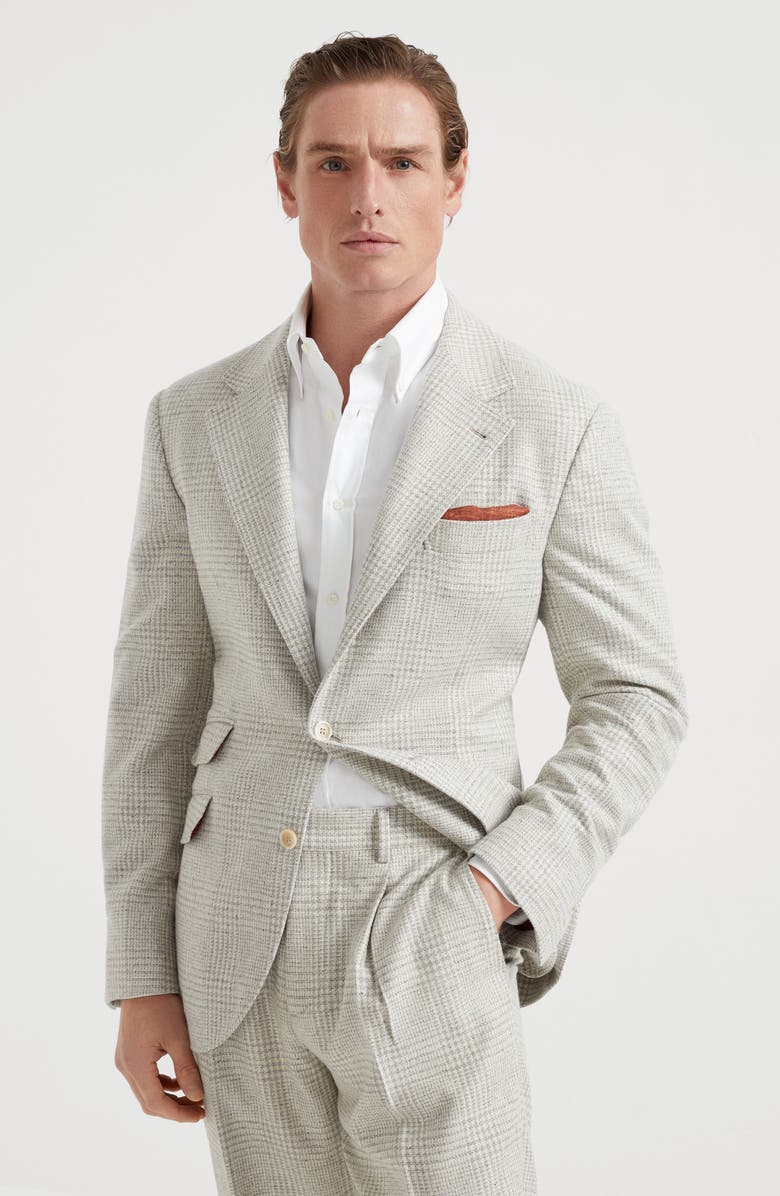 Brunello Cucinelli Comfort wool, silk and cashmere Prince of Wales deconstructed Cavallo blazer, Alternate, color, 