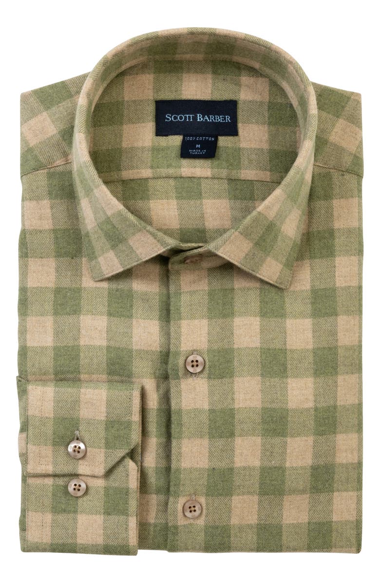 Scott Barber Canclini Regular Fit Check Cotton Mélange Flannel Button-Up Shirt, Alternate, color, Sage