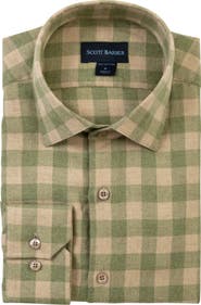 Scott Barber Canclini Regular Fit Check Cotton Mélange Flannel Button-Up Shirt
