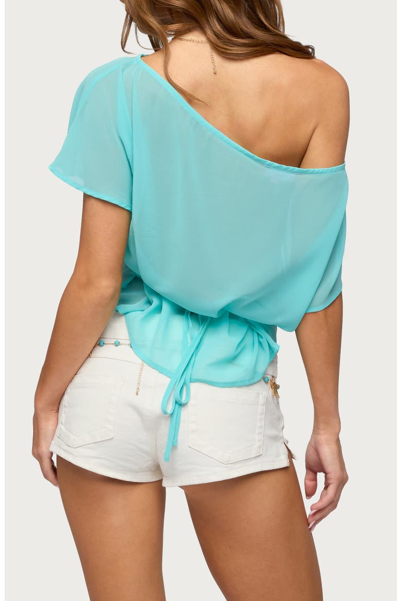 Noria One-Shoulder Sheer Chiffon Top, Alternate, color, TURQUOISE