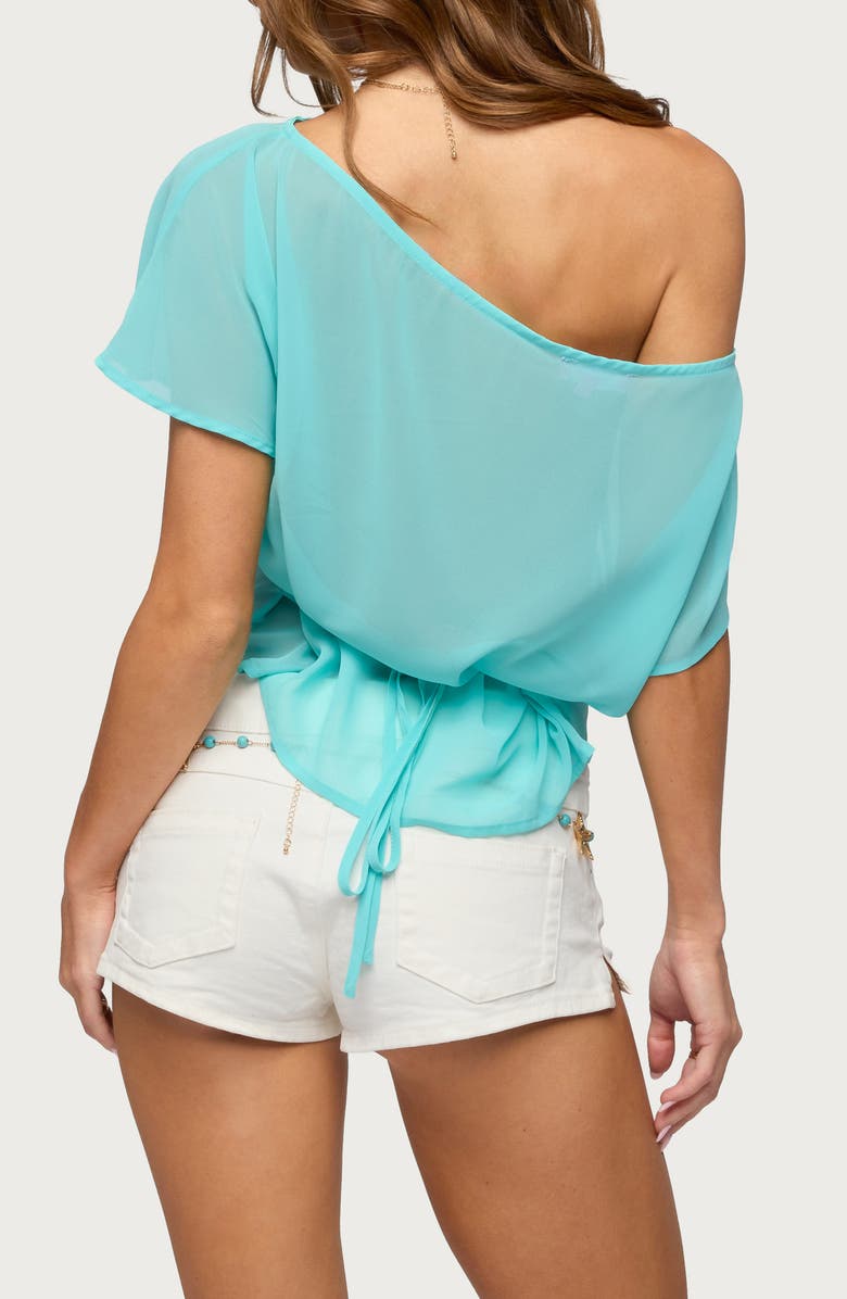 EDIKTED Noria One-Shoulder Sheer Chiffon Top, Alternate, color, Turquoise